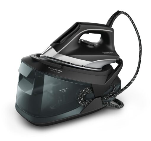 Rowenta Iron Steamer for Clothes, Master Steam Station, Professional Steam Iron For Clothes with Stainless Steel Soleplate 57 oz, 400 microsteam holes, Built-In Pump, 1750 watts, Black Green, VR8338