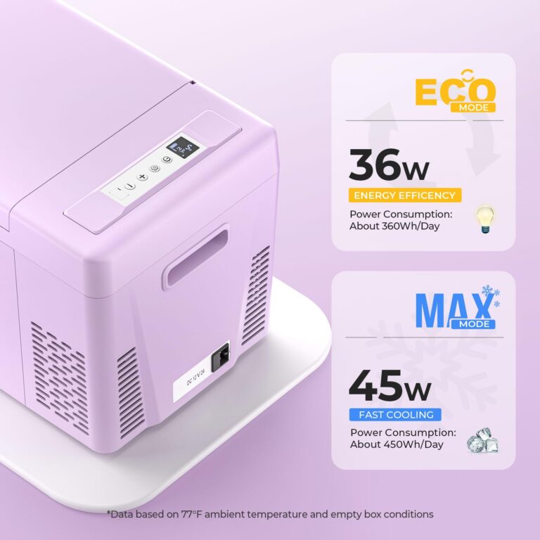 BougeRV Purple 23Quart Portable Refrigerator, 12 Volt Fridge 22L, Portable Freezer Compressor Cooler 12/24V DC 110~240 Volt AC for Truck Van RV Camper -7℉~50℉ - Image 7