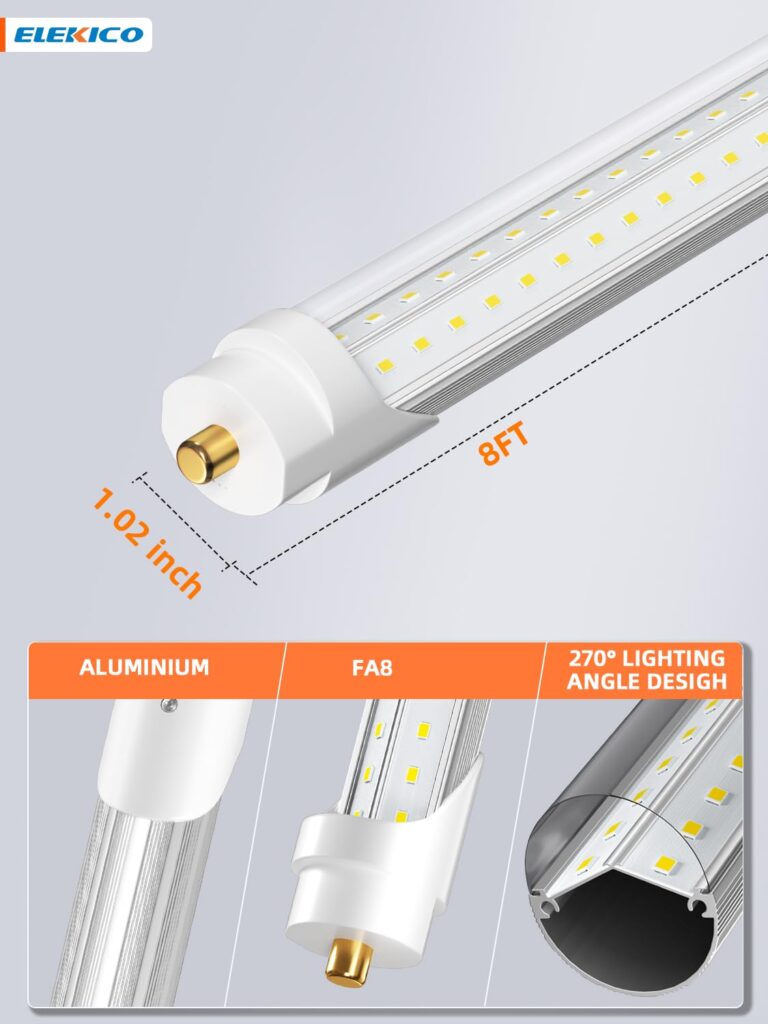 ELEKICO 75w 8ft Led Bulbs, 9500lm 5000k 8' Led Bulbs, V Shaped Clear Cover T8 Led Tube Lights 8ft, T8 Led Bulbs 8 Foot, 8' Led Replacement for T8 T10 T12 F96t12 Fluorescent Tubes - Image 4