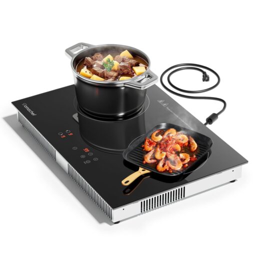 AMZCHEF Induction Cooktop 2 Burners, Bulit-in & Countertop 9 Power Levels Electric Cooktop with Plug, 110V-120V Double Induction Stove Sensor Touch, 99-min Timer, Safety Lock, Ceramic Glass