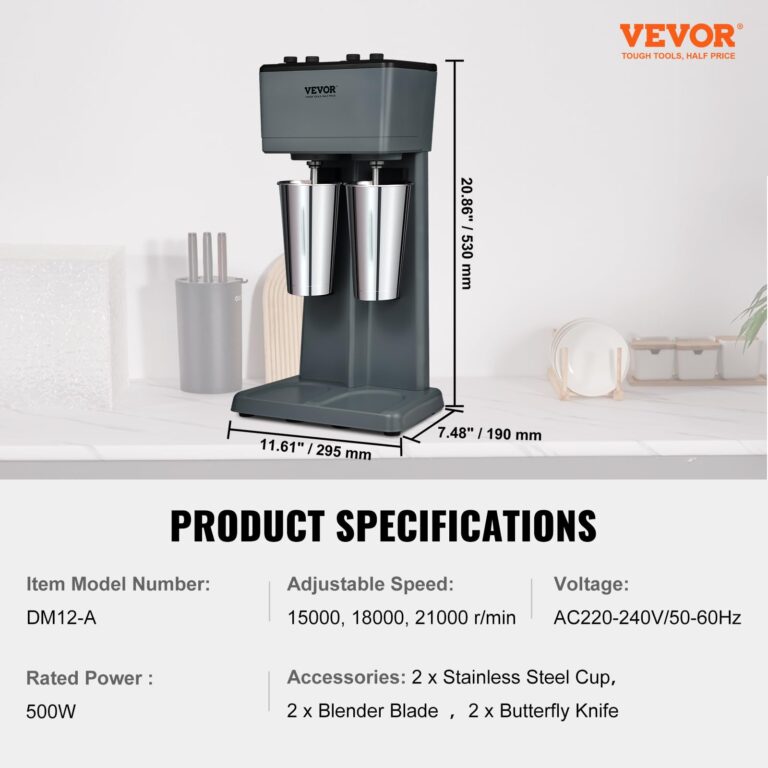 VEVOR Milkshake Maker, 375W x 2 Electric Milkshake Machine, Double Heads Drink Mixer Blender Machine, 3-Speed Milkshake Mixer with 2 x 820 ml Stainless Steel Cups, for Commercial and Home - Image 4