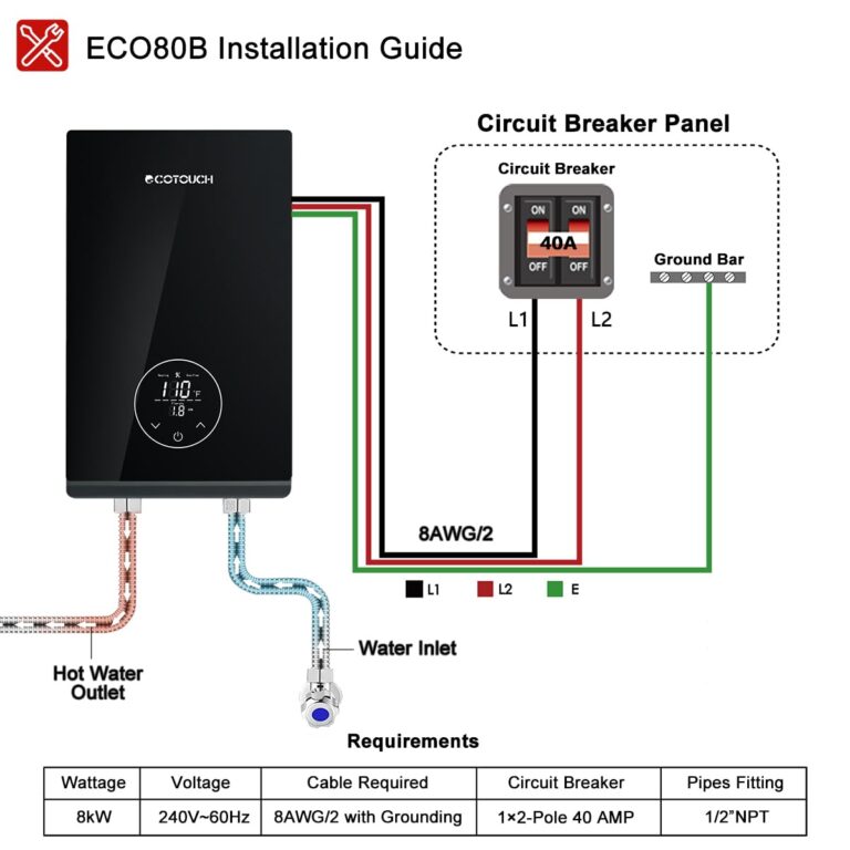 Tankless Electric Hot Water heater, 240V ECOTOUCH 8KW Under Sink On Demand, Instant Point of Use ETL Certificated Self-Modulating Smart Hot Water Heater ECO80 Black - Image 3