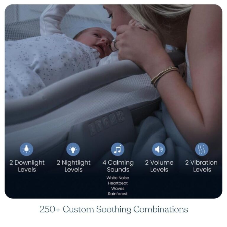 HALO BassiNest Soothing Swivel Sleeper 3.0S – Over-Bed Baby Bassinet with 360 Rotation, Adjustable Height, Breathable Mesh, Calm Sounds & Vibrations, Safe Close Sleeping, Lowering Wall for Easy Access - Image 5