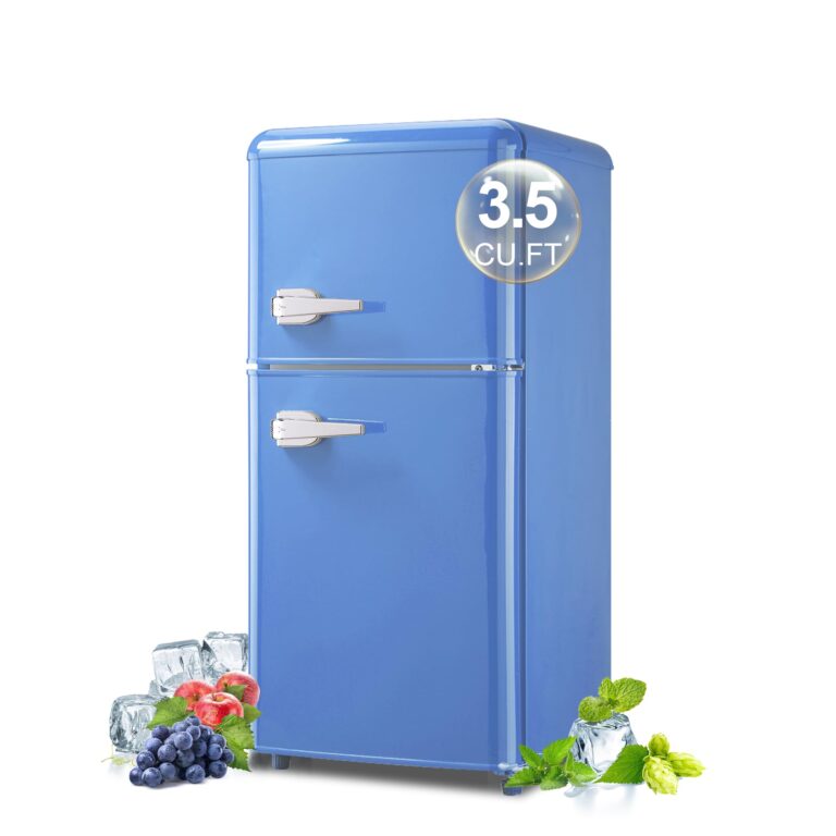 Gshop FLS-80G-BLUE Dorm Mini Refrigerator 3.5 Cu. Ft, Adjustable Thermostat Small Retro Fridge with Separate Freezer for Apartment, Office, Home, Blue