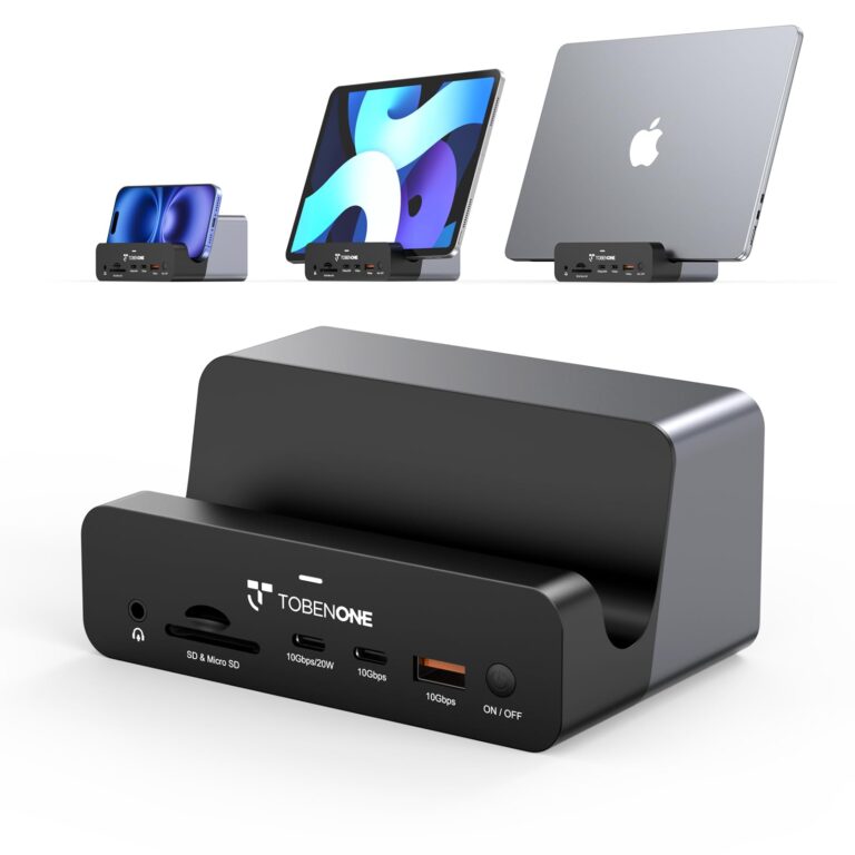 TobenONE 18-in-2 MacBook Docking Station Dual Monitor 4K@60Hz, 150 Power Adapter, 20W Charging, USB C Docking Station with 2 HDMI&DP, 7 USB, 2.5Gbps Ethernet, 2 Audio, Dock Stand for MacBook Pro 1