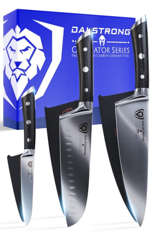 Dalstrong 3pc Knife Set - Gladiator Series Elite - Chef Essentials - Chef Knife, Santoku Knife, Paring Knife - G10 Handle - High Carbon German Steel - w/Sheaths - NSF Certified