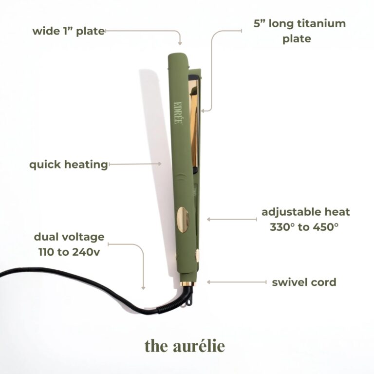 Edrée The Aurélie 5” Extra Long Hair Straightener Iron – Titanium Flat Iron Hair Straightener with LED Display, 330°F to 450°F Heat Control, 360 Swivel Cord, Dual Voltage (Olive) - Image 8
