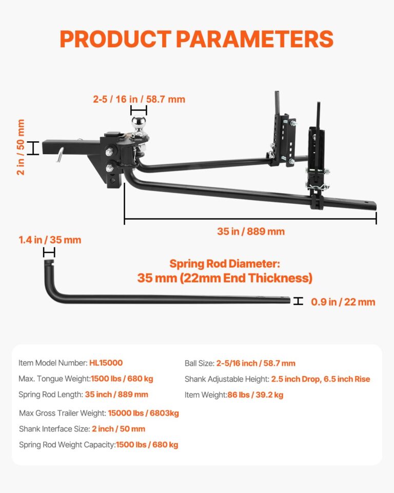 VEVOR Sway Control Weight Distribution Hitch, 1,500 lbs Capacity, Trailer Hitch Kit with 2-Inch Solid Steel Shank, 2-5/16 Inch Alloy Steel Ball, Powder-Coated Load Leveling, Black - Image 2