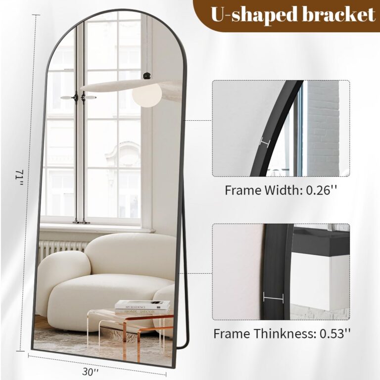 Koonmi 30"x71" Arched Full Length Mirror, Black Large Floor Mirror with Aluminum Alloy Frame Standing Hanging or Leaning Wall-Mounted Full Body Mirror for Living Room and Bedroom - Image 6