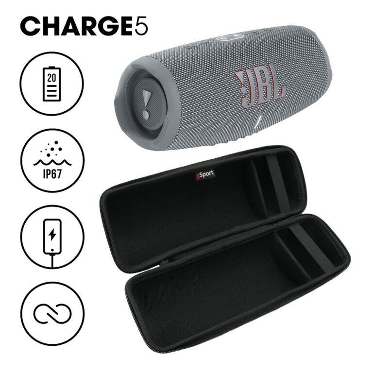 JBL Charge 5 Waterproof Portable Speaker with Built in Powerbank and gSport Carbon Fiber Case (Gray) - Image 8