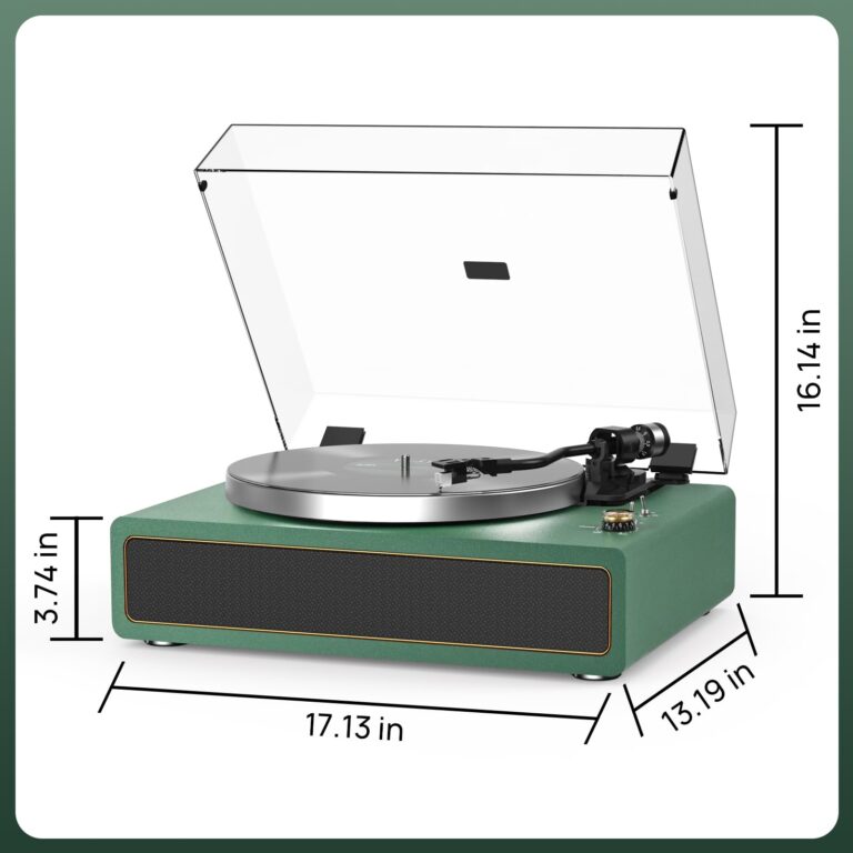 Turntable Record Player with Built-in Speakers, Vinyl Record Player Support Bluetooth Playback Auto Stop 33&45 RPM Speed RCA Line Out AUX in All-in-one Belt-Drive Turntable for Vinyl Records Green - Image 2