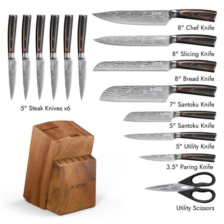 Yatoshi 15 Piece Knife Block Set - Pro Kitchen Knife Set Ultra Sharp High Carbon Stainless Steel with Ergonomic Handle - Image 9