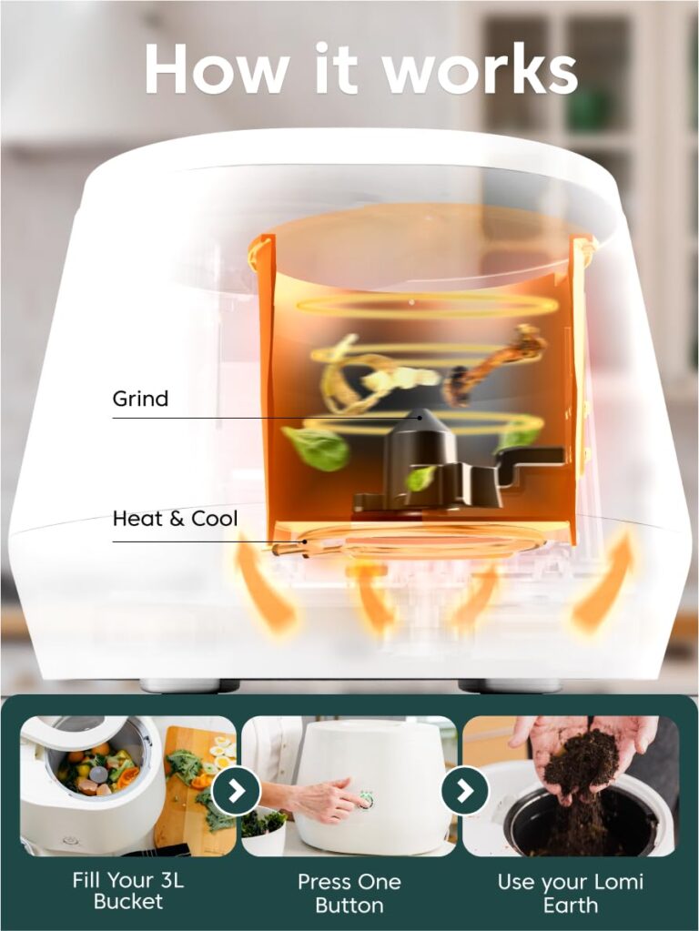 Lomi 1.3 – 3L, Electric Composter (45 Cycles), World’s First Smart Waste That Turns Waste into Natural Fertilizer with a Single Button, Indoor Compost - Kitchen Food Recycler (White, Lomi 1.3) - Image 5