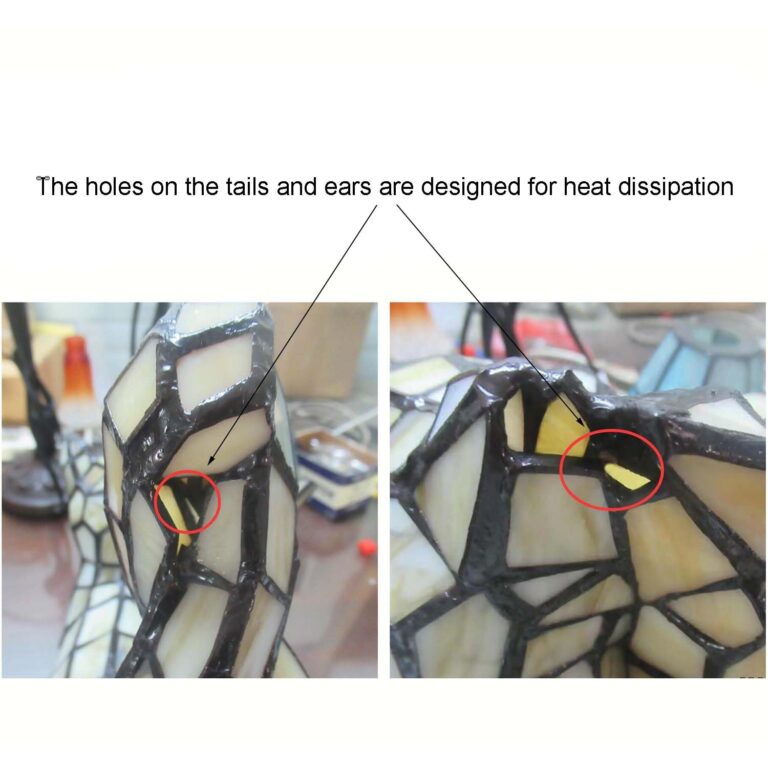 Bieye L10771 Cats in Love Tiffany Style Stained Glass Accent Table Lamp Night Light for Home Decoration (Two Cats, Yellow) - Image 5