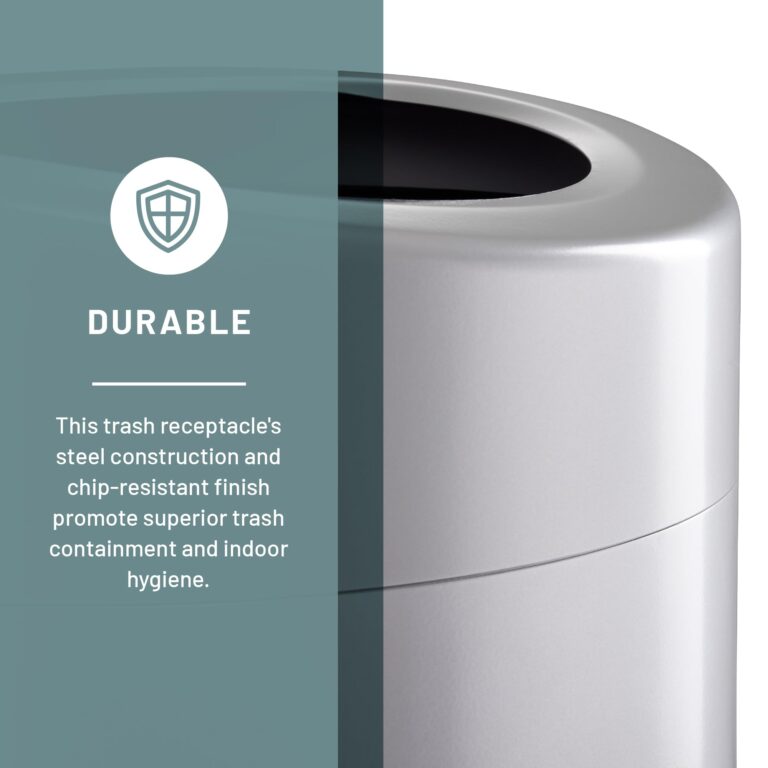 Safco Open Top Trash Can, 30 Gallon Stainless Steel Modern Garbage Can for Indoor Use, Silver - Image 6