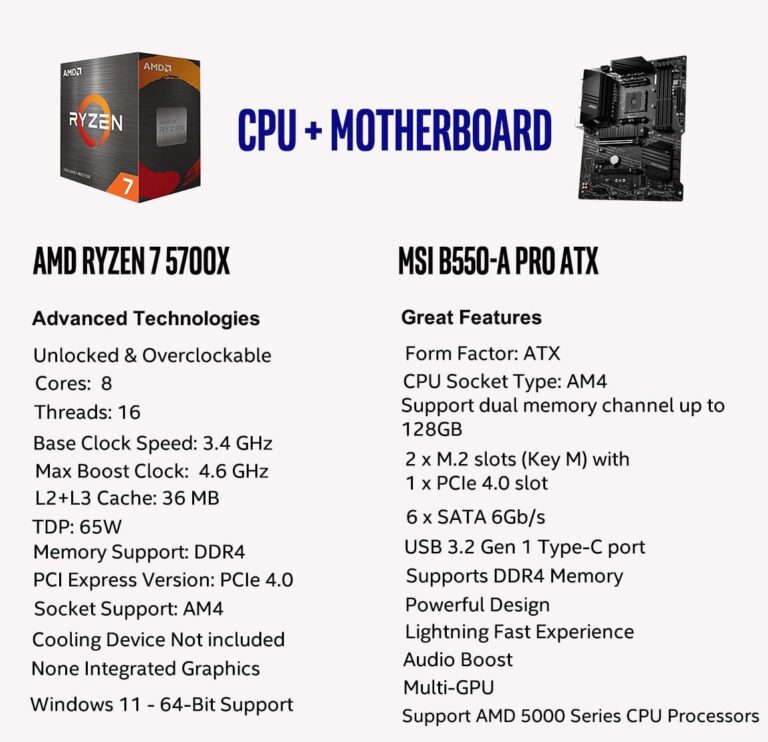 INLAND AMD Ryzen 7 5700X 8-Core 16-Thread Unlocked Desktop Processor with MSI B550-A PRO ProSeries Motherboard (AMD AM4, DDR4, PCIe 4.0, SATA 6Gb/s, M.2, USB 3.2 Gen 2 ATX) - Image 7