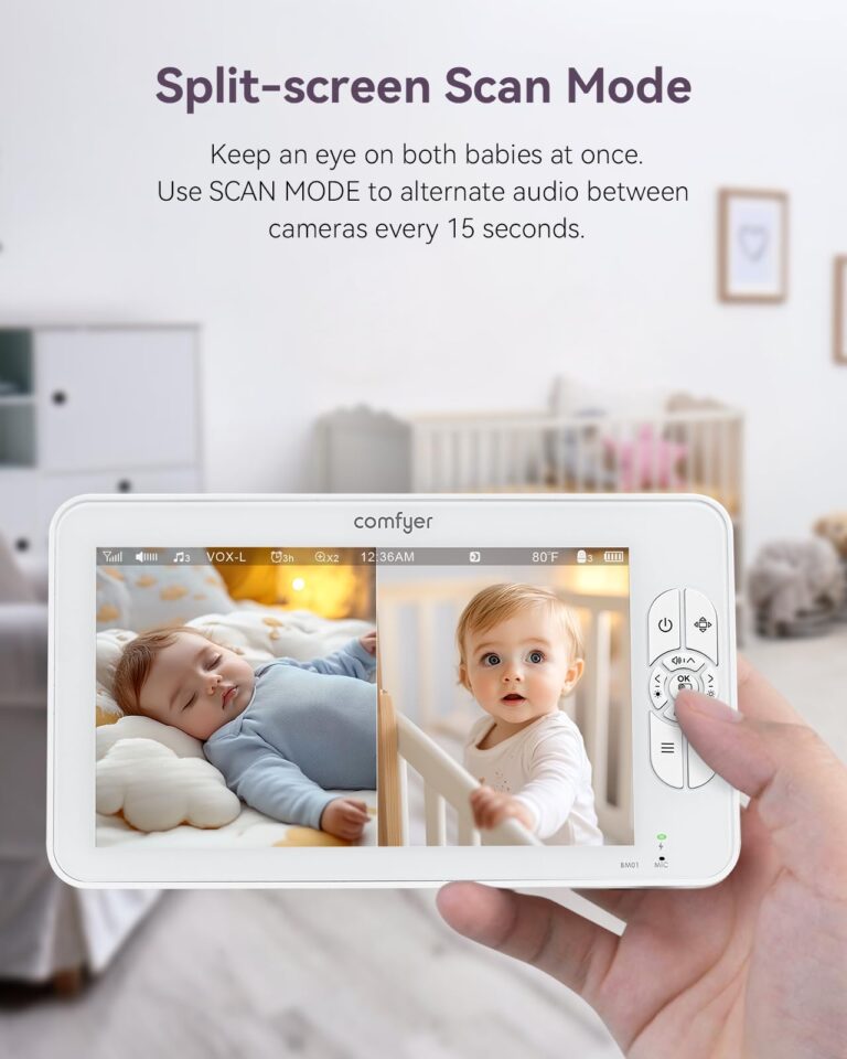 Comfyer Split-Screen Baby Monitor with 2 1080P Cameras, 7" HD 720P Baby Monitor No WiFi with a Flexible Bracket, Video Baby Monitor with Camera and Audio, 2 Way Audio, Remote PTZ, Auto Night Vision - Image 8
