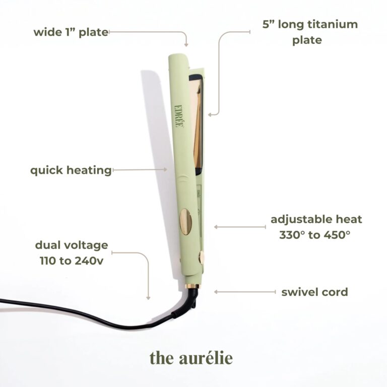 Edrée The Aurélie 5” Extra Long Hair Straightener Iron – Titanium Hair Straightening Iron with LED Display, 330°F to 450°F Heat Control, 360 Swivel Cord, Dual Voltage (Sage) - Image 9