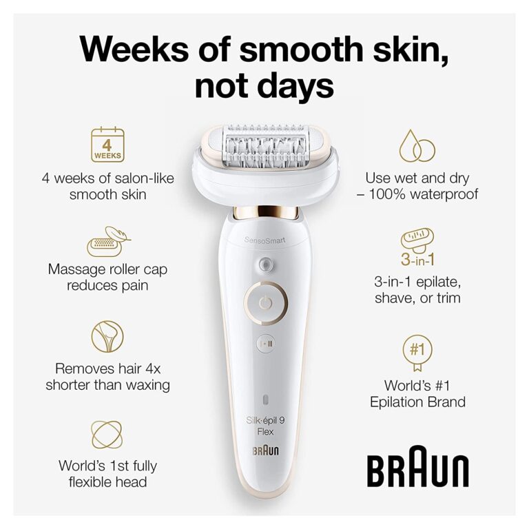 Braun Epilator Silk-épil 9 9-020 with Flexible Head, Facial Hair Removal for Women, Hair Removal Device, Shaver & Trimmer, Cordless, Rechargeable, Wet & Dry, Beauty Kit with Body Massage Pad - Image 5