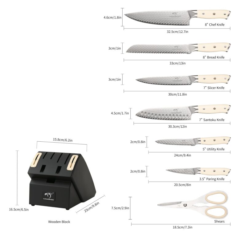 NANFANG BROTHERS Knife Sets 10 Pieces for Kitchen with Block, Damascus Kitchen Knife Set with Block, ABS Ergonomic Handle for Chef Knife Set and Kitchen Shear - Image 7