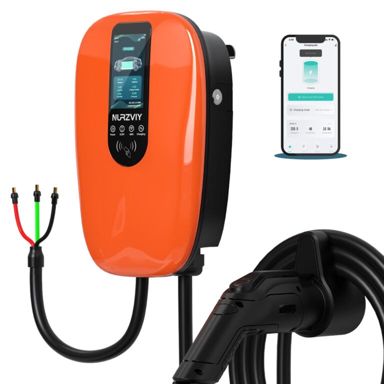 NURZVIY Level 2 EV Charger for Home 48 Amp 240V Electric Vehicle Charging Station with App Control, Indoor/Outdoor EVSE with WiFi/Bluetooth, Hardwired