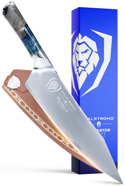 Dalstrong Chef Knife - 9.5 inch - Valhalla Series - 9CR18MOV HC Steel Kitchen Knife - White Resin & Wood Handle - Razor Sharp Chef's Knife - Kitchen Knife - Professional Cooking - w/Leather Sheath