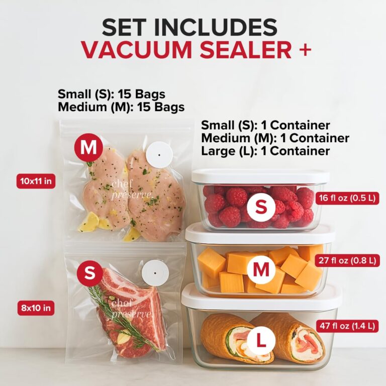 Chef Preserve Ultimate Bundle (Compact Vacuum Sealer + 3 Glass Vacuum Containers + 30 Vacuum Bags) - Image 7