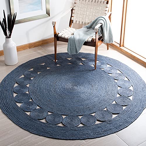 SAFAVIEH Natural Fiber Collection 10' Round Navy NF364N Handmade Boho Charm Farmhouse Premium Jute Living Room Dining Bedroom Foyer Area Rug
