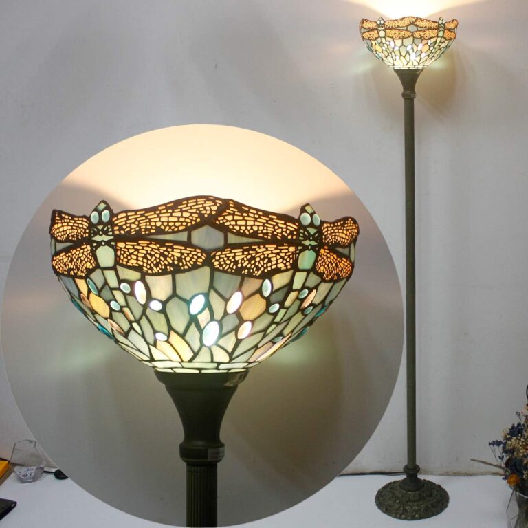 WERFACTORY Tiffany Floor Lamp Sea Blue Stained Glass Dragonfly Light 12X12X66 Inches Pole Torchiere Standing Corner Torch Uplight Decor Bedroom Living Room Home Office S147 Series - Image 4
