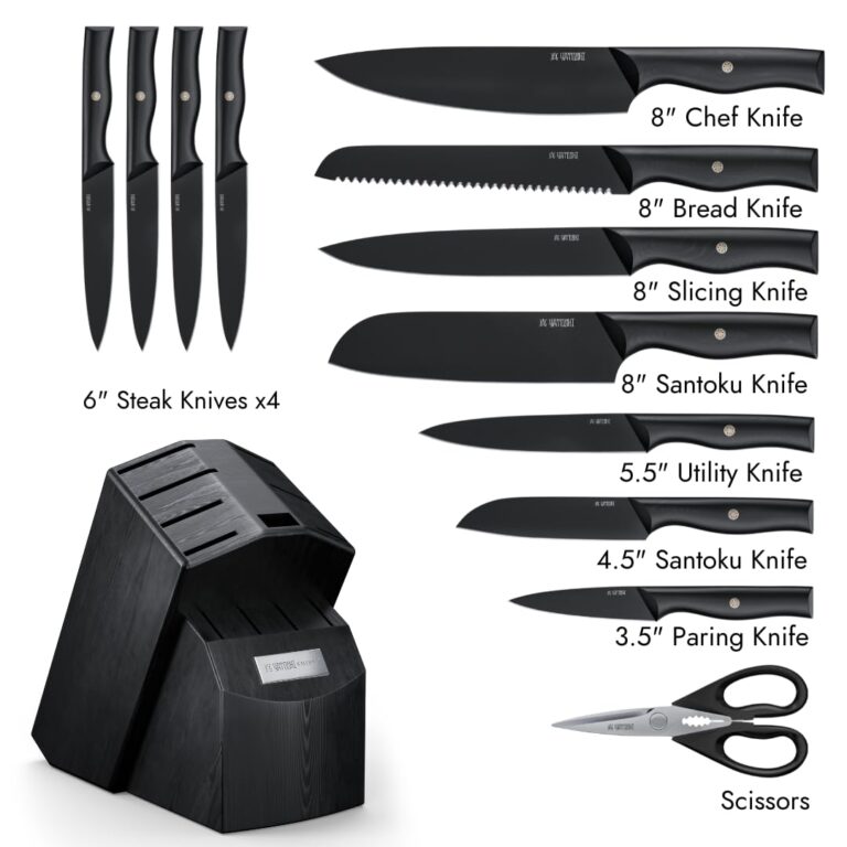 Yatoshi 13 Piece Knife Block - Onyx Black Titanium Nitride Coating- Ultra Sharp High Carbon Stainless Steel - Black Pakkawood Ergonomic Handle - Image 9