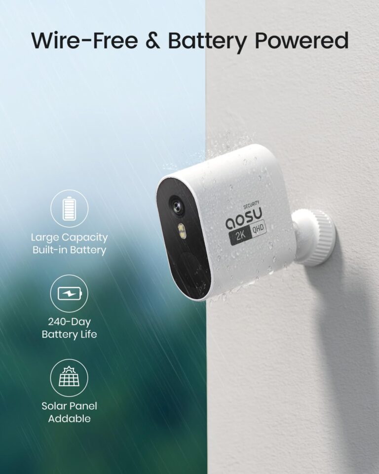 AOSU Security Cameras Outdoor Wireless, 4-Cam-Kit, 166° Ultra-Wide-Angle, Battery Powered, No Subscription, Home Security Cameras System with 2K Color Night Vision, Spotlight, Easy Setup, Motion Alert - Image 5