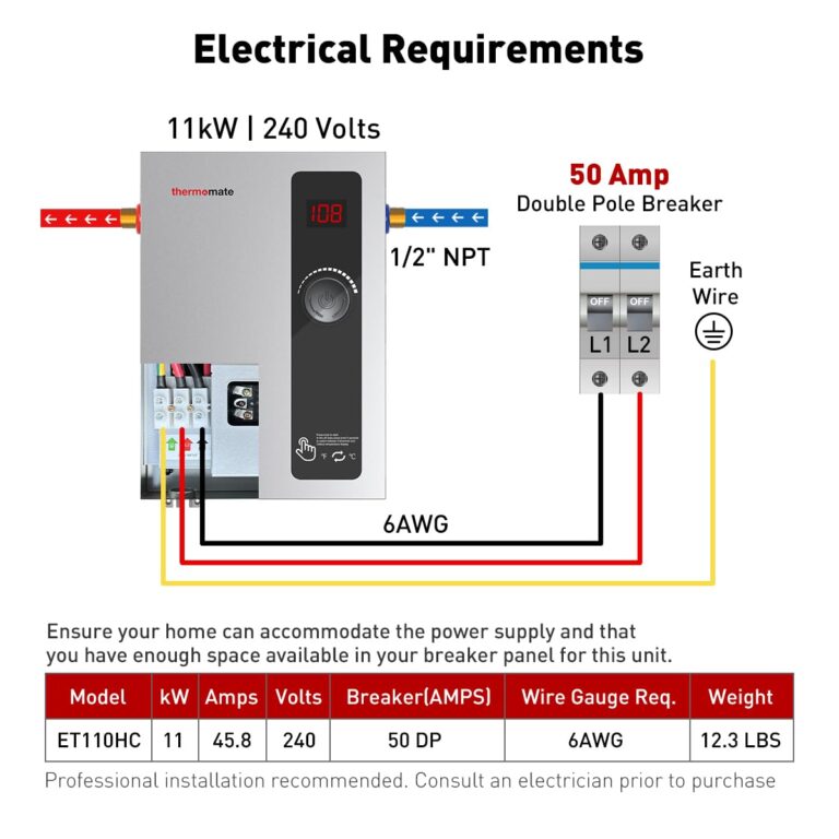 ThermoMate Tankless Water Heater Electric, 11kW at 240 Volt, On Demand Instant Hot Water Heater for Point of Use, Self-Modulating Save Energy, Save Space, 2.15GPM at 35°F Rise - Image 8