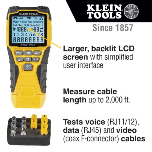 Klein Tools VDV500-920 Wire Tracer Tone Generator and Probe Kit & VDV501-851 Cable Tester Kit & VDV226-110 Ratcheting Modular Data Cable Crimper/Wire Stripper/Wire Cutter - Image 4