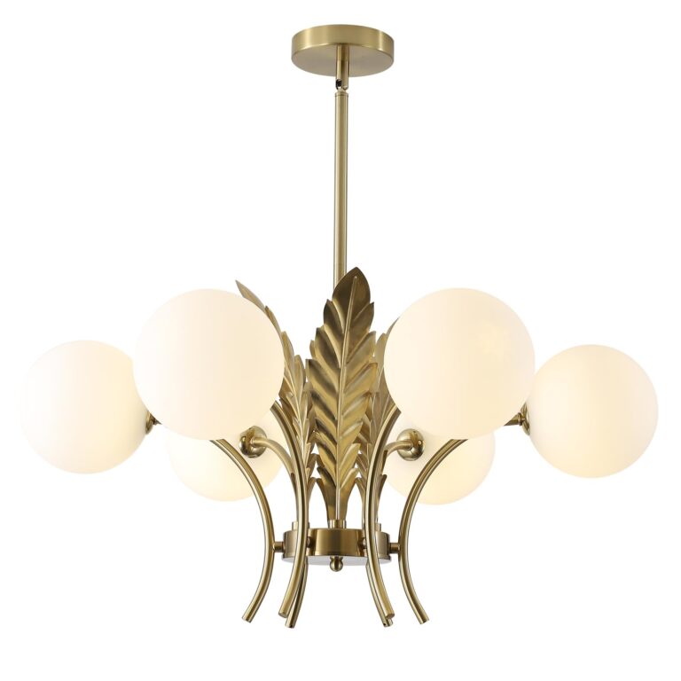 BOKT Mid Century Milk Glass Chandelier Gold G9 Ceiling Chandelier Light Industrial Metal Adjustable Pendant Lighting Farmhouse Large Globe Flush Mount Light Fixture for Dining Room Kitchen Indoor
