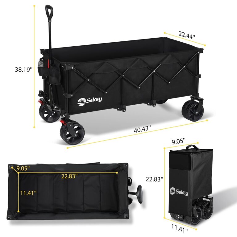 Sekey 48''L Collapsible Foldable Extended Wagon with 440lbs Weight Capacity, Heavy Duty 300L Folding Utility Garden Cart with Big All-Terrain Beach Wheels & Drink Holders. Black - Image 3
