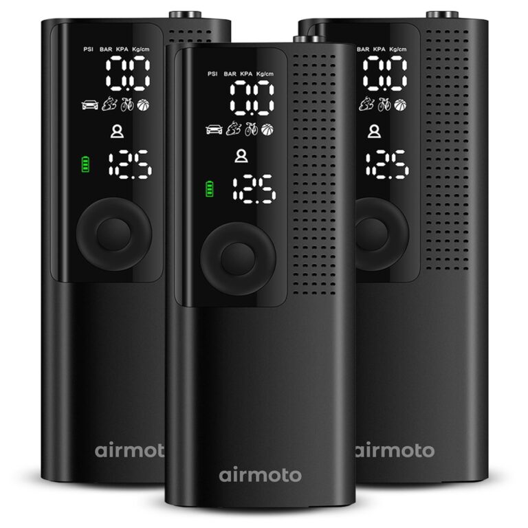 Airmoto Tire Inflator Portable Air Compressor - 3pack - Air Pump for Car Tires with Digital Pressure Gauge, LED Light and Auto Shut-Off Function - Cordless Pump for Car, Motorcycle, Bicycle, Balls
