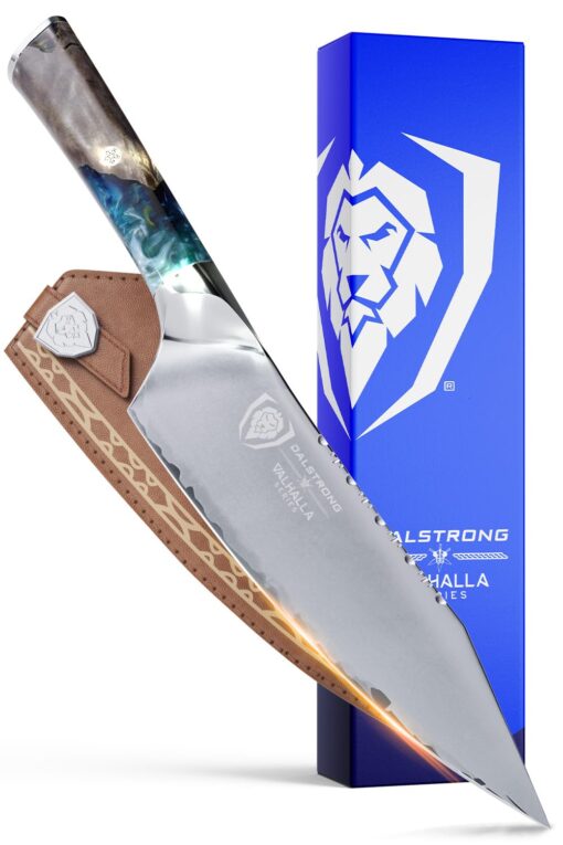 Dalstrong Chef Knife - 8 inch - Valhalla Series - Premium 9CR18MOV HC Steel - Celestial Resin & Wood Handle - Razor Sharp - Kitchen Cooking Chef's Knife - Leather Sheath