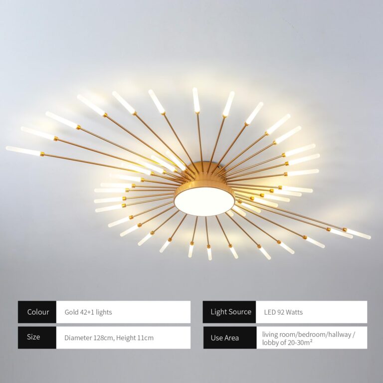 JAYMP Ceiling Light Modern Flower Shape Ceiling Lamp for Living Room Dining Room Flush Mount Metal Acrylic Sputnik Firework Petal LED Lighting Fixture (Matte Gold, 42+1 Lights) - Image 5