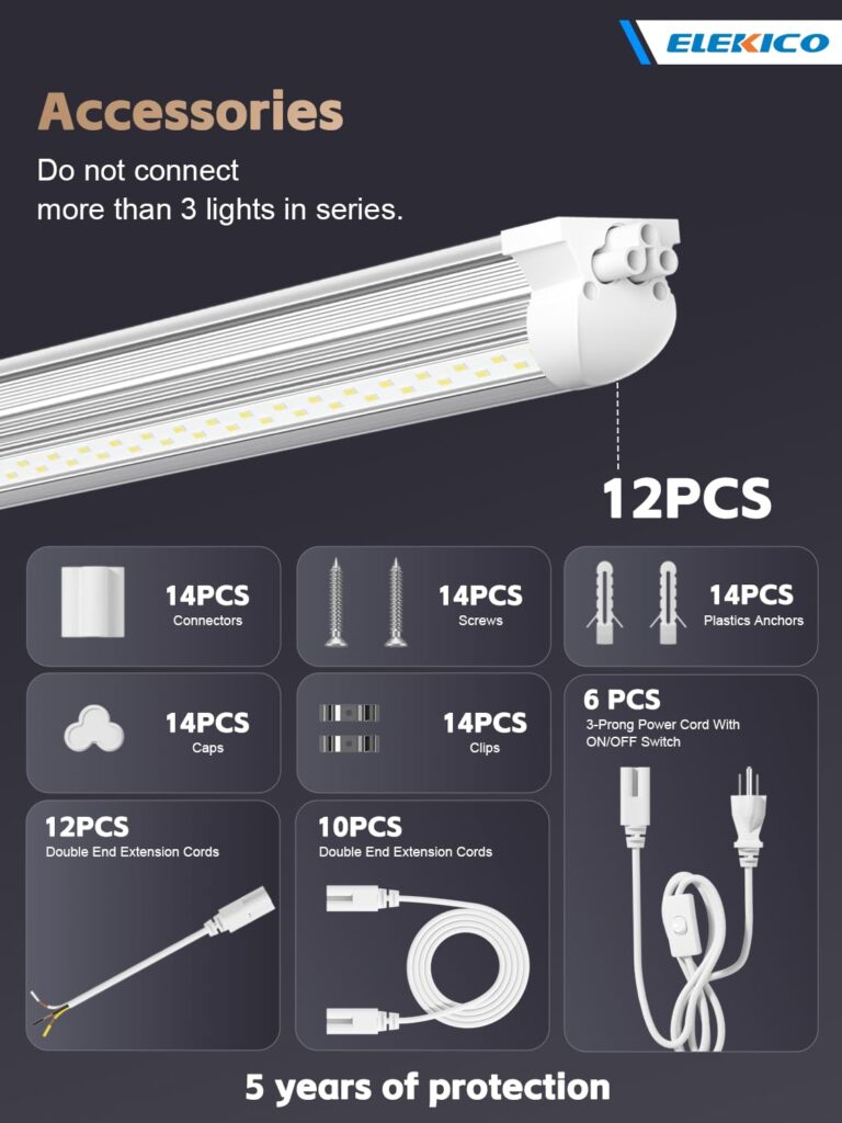 ELEKICO 12 Pack Super Bright 100w 8ft Led Shop Light, 15000lm 5000k V Shape 8' Led Shop Lights 8ft, Linkable 96" 8 Foot Shop Lights for Garage Workshop Shop Warehouse Lighting - Image 2