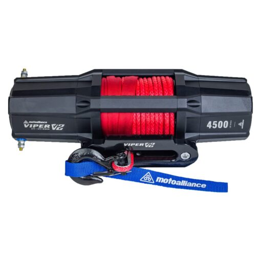MOTOALLIANCE VIPER V2 4500lb Widespool ATV/UTV Waterproof Wireless Winch with 60' of RED Synthetic Winch Rope. USA Powersports Company.