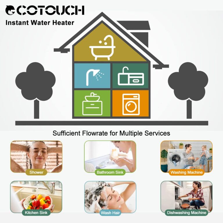 Electric Tankless Water Heater, ECOTOUCH 14kW Instant Hot Water Heater on Demand 240V Point of Use Hot Water Heater ETL Certificated Self-Modulation ECO140B Black - Image 7