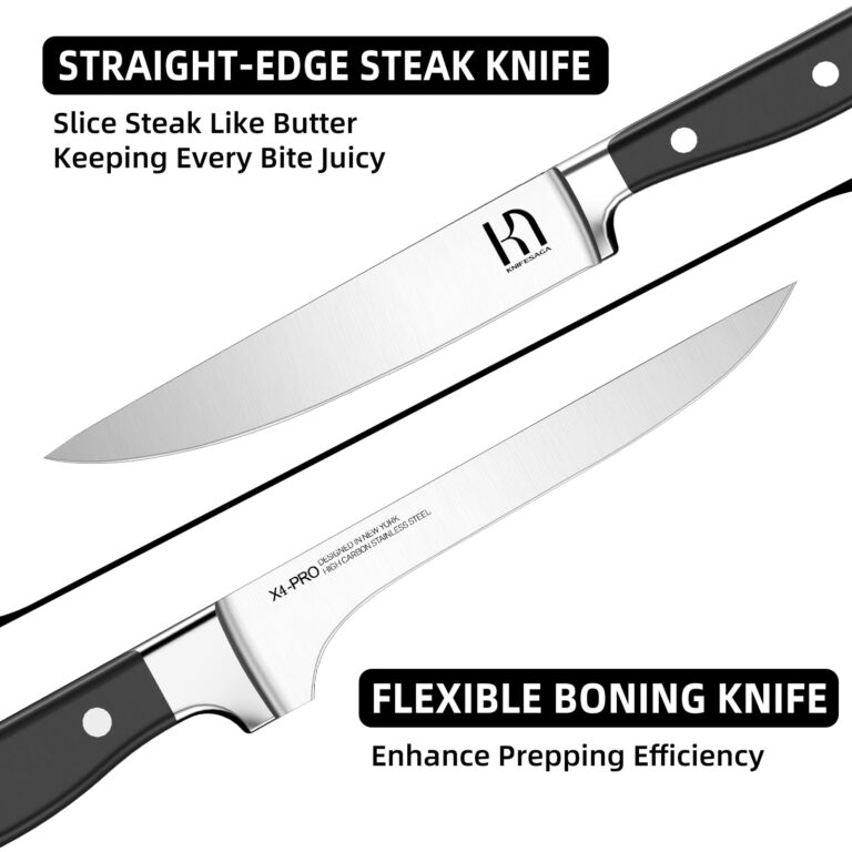 KnifeSaga Knife Set, 15 Pcs Kitchen Knife Block Set, Enduring Razor-Sharp Japanese High Carbon Stainless Steel Chef Knife Set with Block and Sharpener, Premium Black Knives Set for Kitchen - Image 3
