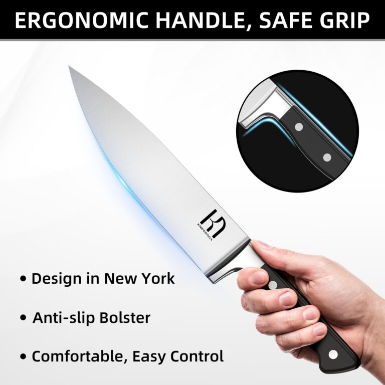 KnifeSaga Knife Set, 15 Pcs Kitchen Knife Block Set, Enduring Razor-Sharp Japanese High Carbon Stainless Steel Chef Knife Set with Block and Sharpener, Premium Black Knives Set for Kitchen - Image 7