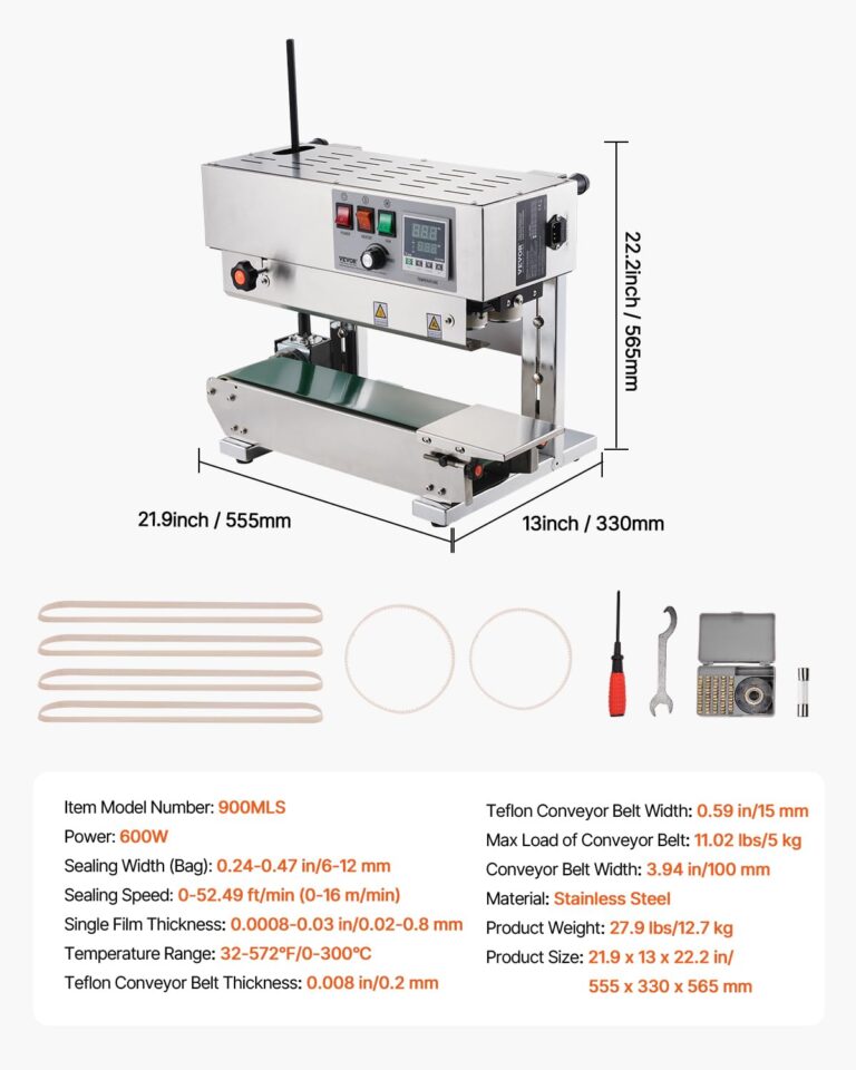 VEVOR Continuous Bag Band Sealing Machine, 0.24-0.47 in/6-12 mm Seal Width, Vertical Band Sealer Machine with Digital Temperature Control, Stainless Steel Bag Sealer for 0.02-0.8 mm Plastic Bags Films - Image 4