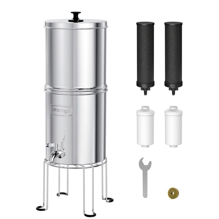 Waterdrop 1.5 Gallons Gravity-fed Water Filter System, NSF/ANSI 42&372 Standard, Stainless-Steel Travel System with 4 Filters, Metal Spigot and Stand, Reduces Up to 99% Chlorine-King Tank Series
