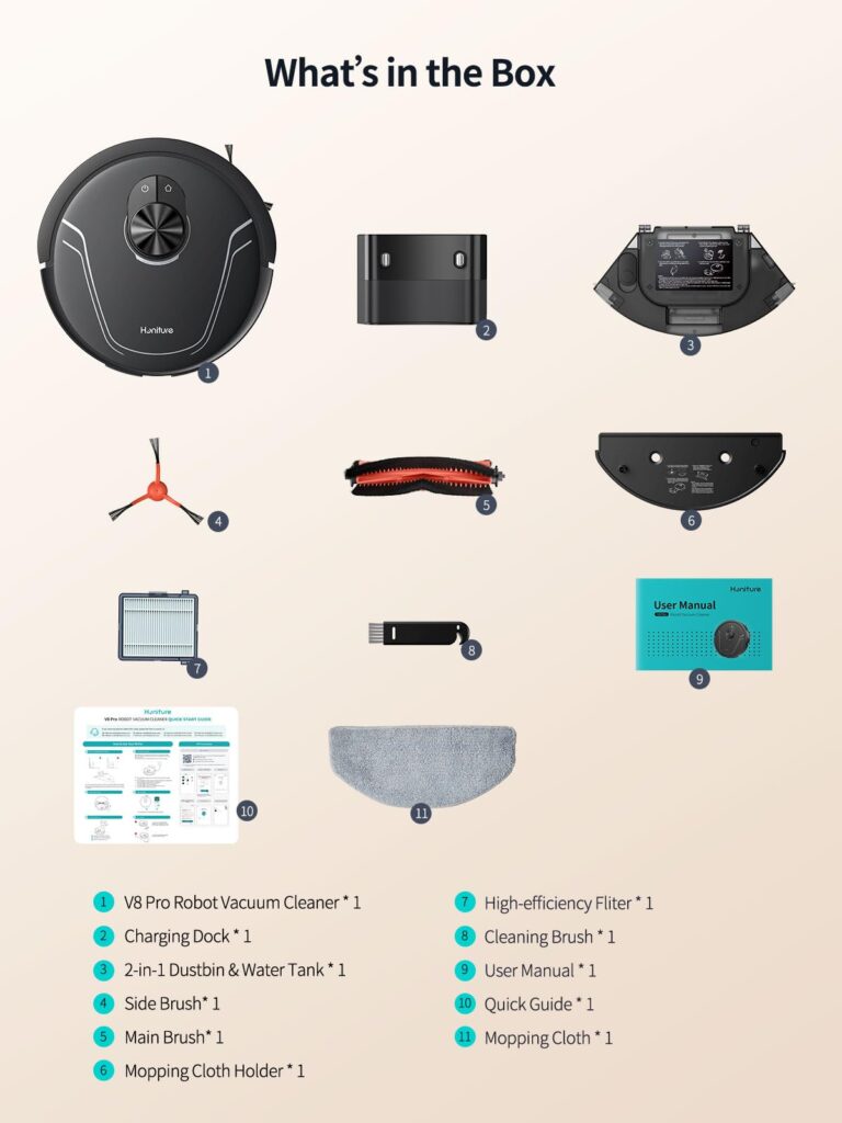 HONITURE Robot Vacuum and Mop Combo,V8 Pro Robot Vacuum Cleaner with 5000Pa Max Suction,Laser Navigator Robotic Vacuums with 180 Mins Run Time,Self-Charging,App Control,Ideal for Pet Hair - Image 2