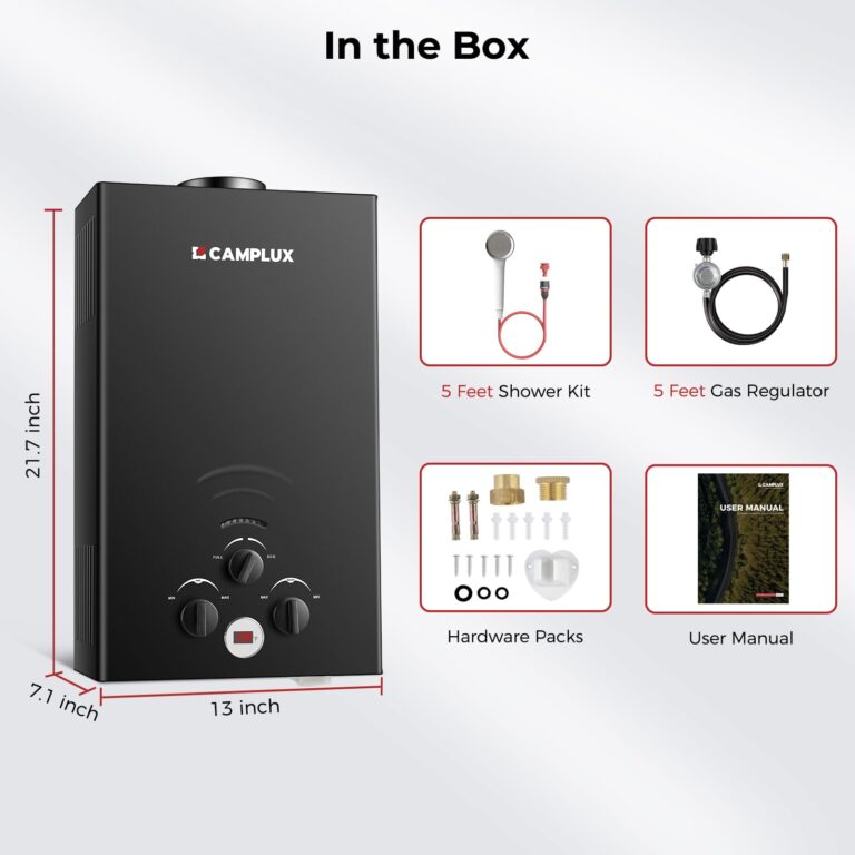 CAMPLUX Tankless Water Heater Propane, 2.64GPM Portable Water Heater for Off Grid, Camping, Outdoor Shower, 68,000 BTU Portable Hot Water Heater, BW264B, Black - Image 2