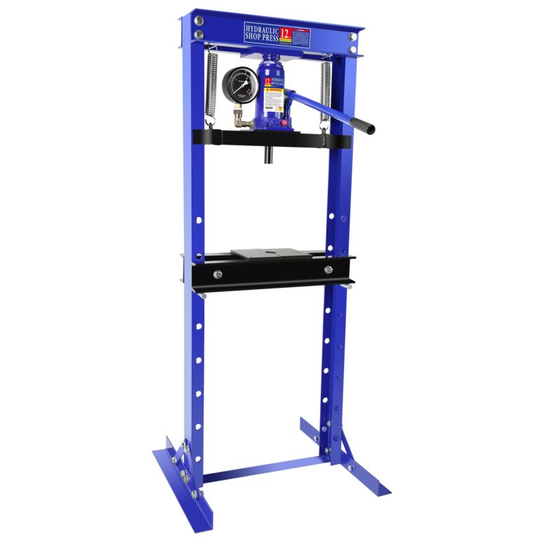 12 Ton Hydraulic Shop Press, H-Frame Garage Floor Adjustable Shop Press with Stamping Plates & Pressure Gauge to Bend, Straighten, Or Press Parts, Install Bearings and U-Joints