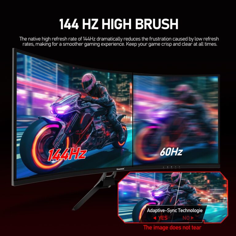 Gawfolk 34 Inch Ultrawide Curved 144Hz Gaming Computer Monitor 1500R PC Screen 21:9 UWQHD (3440x1440),Adaptive Sync,178° Viewing Angle,Display Port、HDMI2.0,Compatible with Wall mounting - Black - Image 3