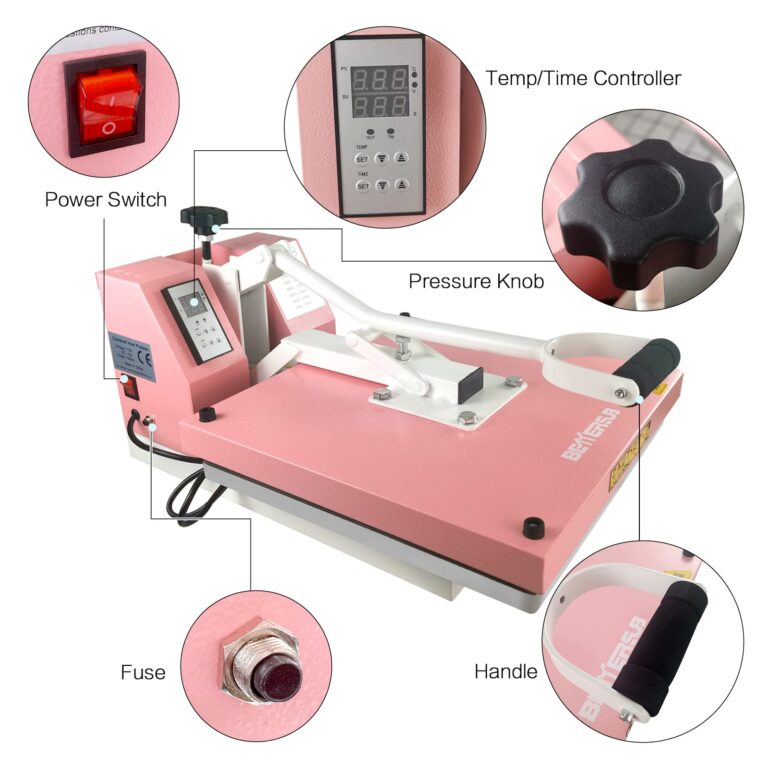 BetterSub Print T-Shirt Machine DIY Digital Industrial Quality Heat Press Machine Clamshell Transfer Sublimation Print Press Machine 15‘’x 15'' Pink - Image 5